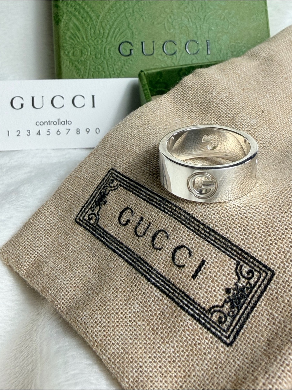 Gucci Sterling Silver Wide Logo Cut Out Band - Ag 925 Silver